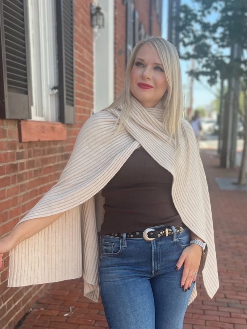 Nwt Autumn Cashmere Hybrid Rib Cape In Pita (Cream) One Size